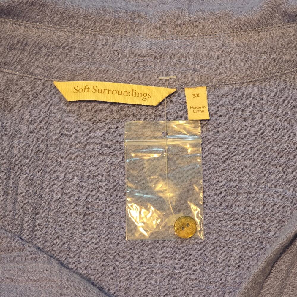 Soft Surroundings Top Womens Plus Size 3X blue 100% Cotton Gauze Coastal NWOT - Picture 3 of 8